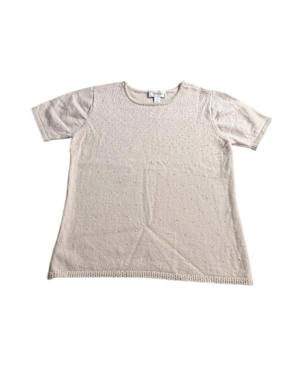 Talbots Petite Beaded Crew Neck Knit Short Sleeve Sweater Women's Size S